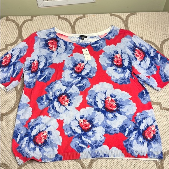 NWT Talbots Womens Sweater Floral Short Sleeve Scoop Neck Cotton Blend Size XL - Picture 3 of 11